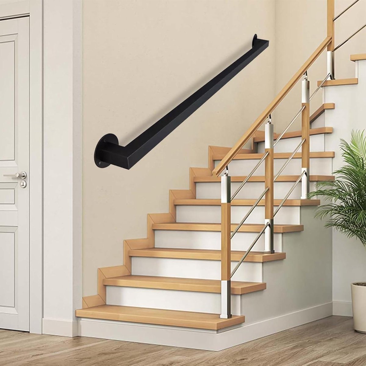 Trapleuning Set - Muursteun - Veilig Traplopen - Smeedijzeren Stevigheid - 250cm Lengte - Zwart