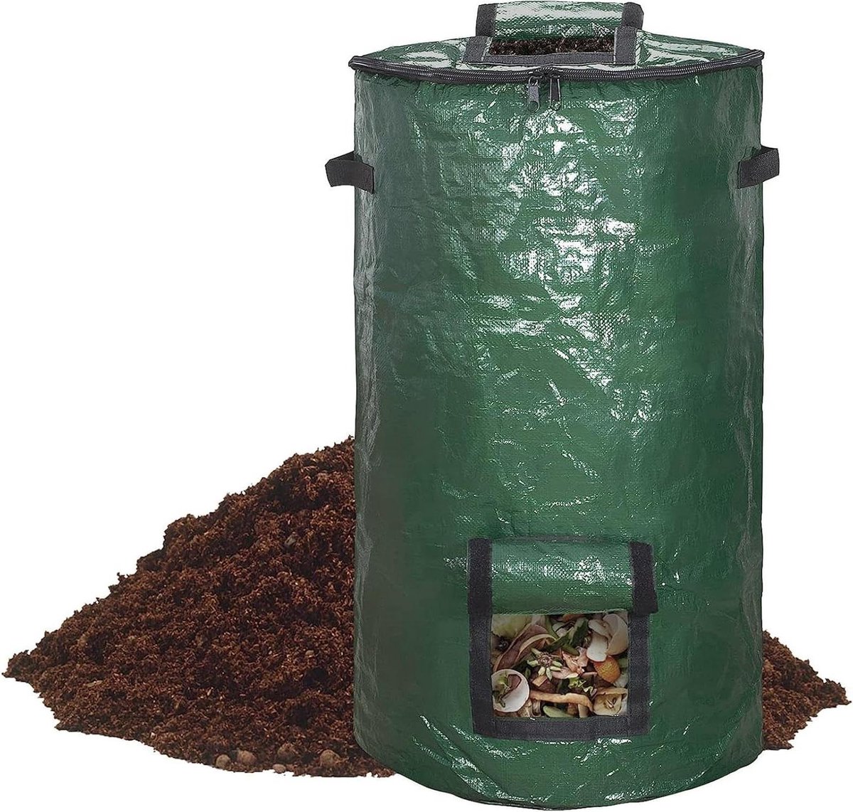 Tuinafvalzak Herbruikbaar - Compostzak Handgrepen - Afval Verzamelen - Met Handig Venster - 35 x 60 cm - Meerkleurig