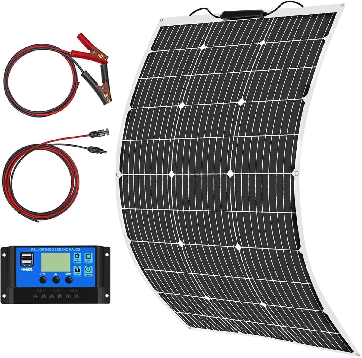 Zonnepaneel Kit - Flexibel Paneel - Stroom Opwekken - Hoge Efficiëntie - 100W 12V - Zwart