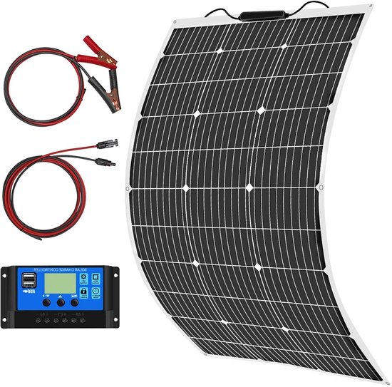 Zonnepaneel Kit - Flexibel Paneel - Stroom Opwekken - Hoge Efficiëntie - 100W 12V - Zwart