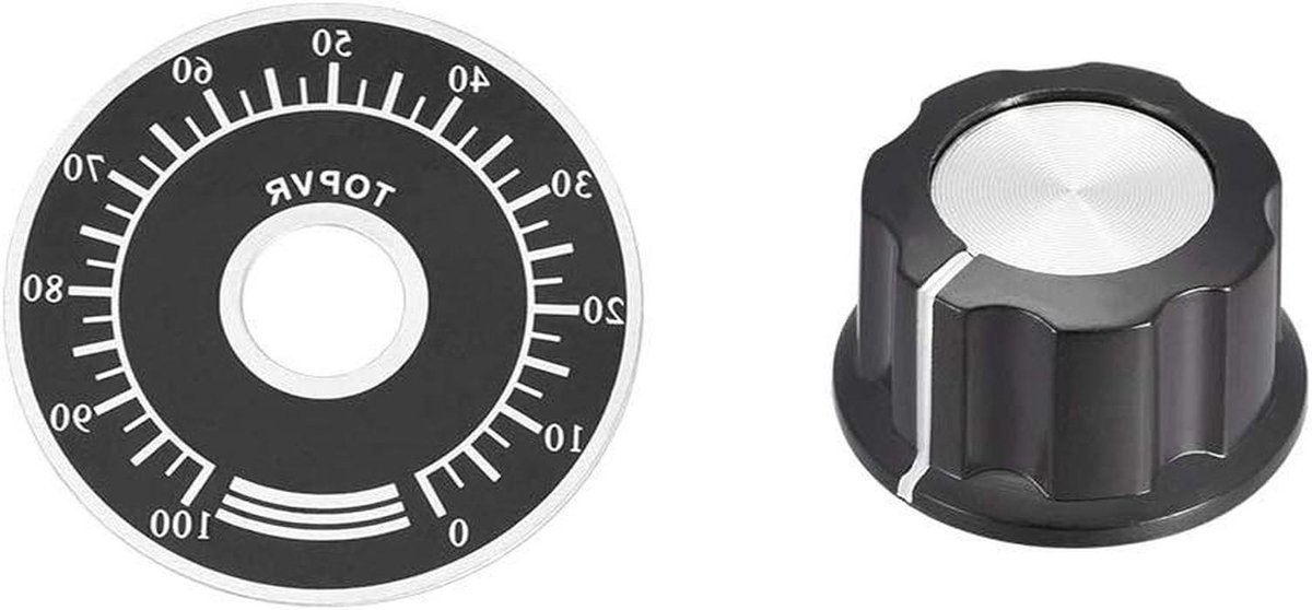 Potentiometer Draaiknop - Keuzeschijf Knop - Volumeregeling Instellen - 360 Graden Bediening - 6 mm Schacht - Zwart