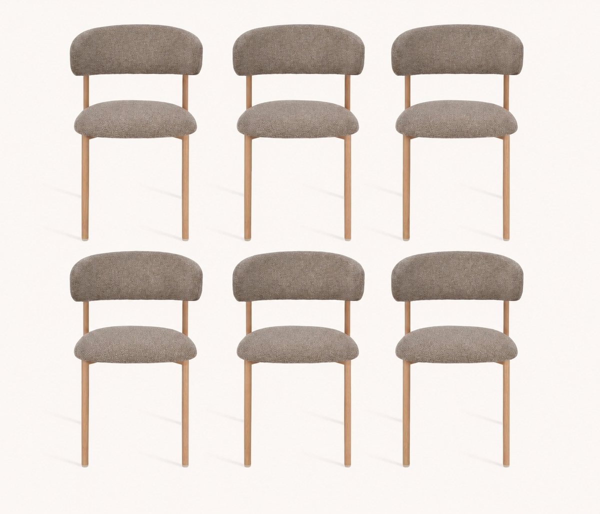 Eetkamerstoel Zandria- set van 6 - Scandinavisch design- Taupe structuurstof- Zetelsenbedden Tafel en Stoel