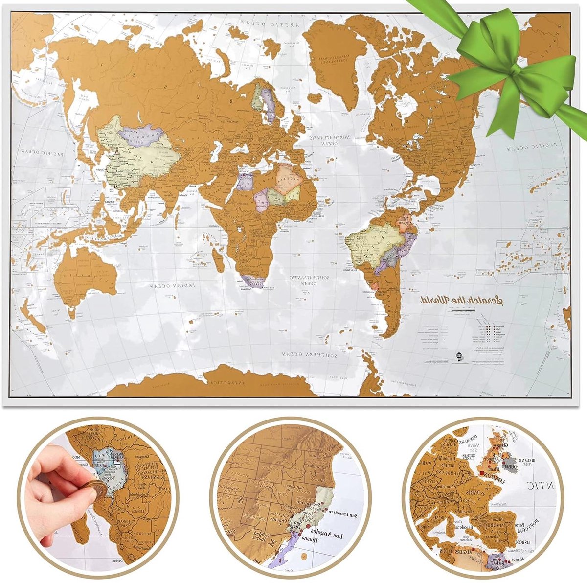 Wereldkaart Kraskaart - Reiskaart Poster - Reizen Herinneren - Gedetailleerde Landen Grenzen - 58.5 x 83.5 cm - Goud Zwart