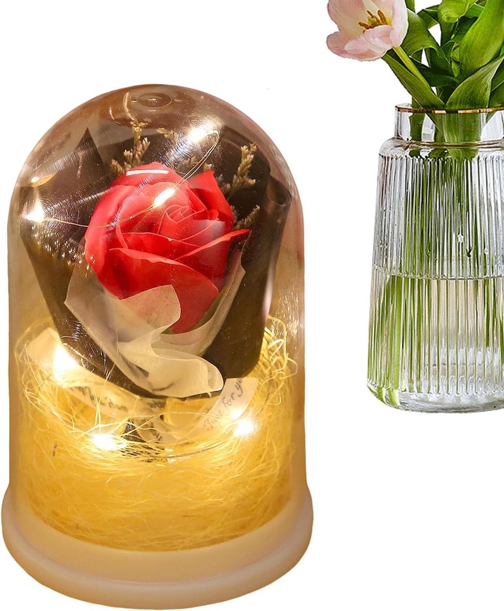 Rozenboeket Stolp - Eeuwige Bloemen - Decoratie Huis - Aanraakverlichting - 15 x 10.5 cm - Rood