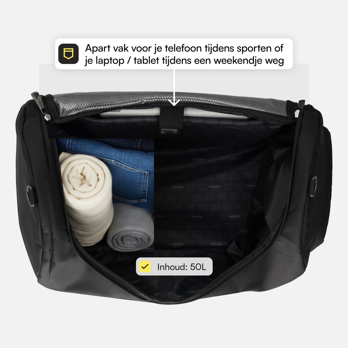 GearGlow Sporttas 50L - Waterafstotend, Schoenenvak & Laptop-opslag thumbnail 4