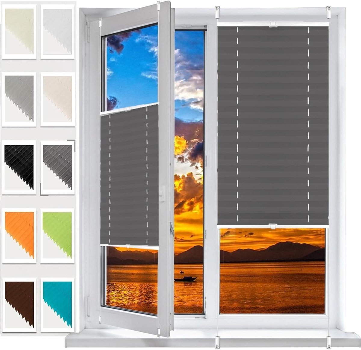 Plisségordijn - Raambekleding - Privacy en zonwering - Klemsteunen montage - 24 x 190 cm -