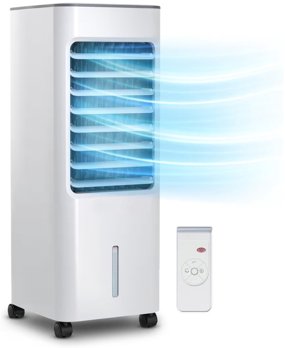 BIXc®- Mobiele Airco – Mobiele Luchtkoeler – Aircooler - 4 Standen en 3 Snelheden – 5L Waterreservoir – Krachtige Verdampingsluchtkoeler met Ventilator – Automatische Oscillatie – Luchtkoeling – Wit