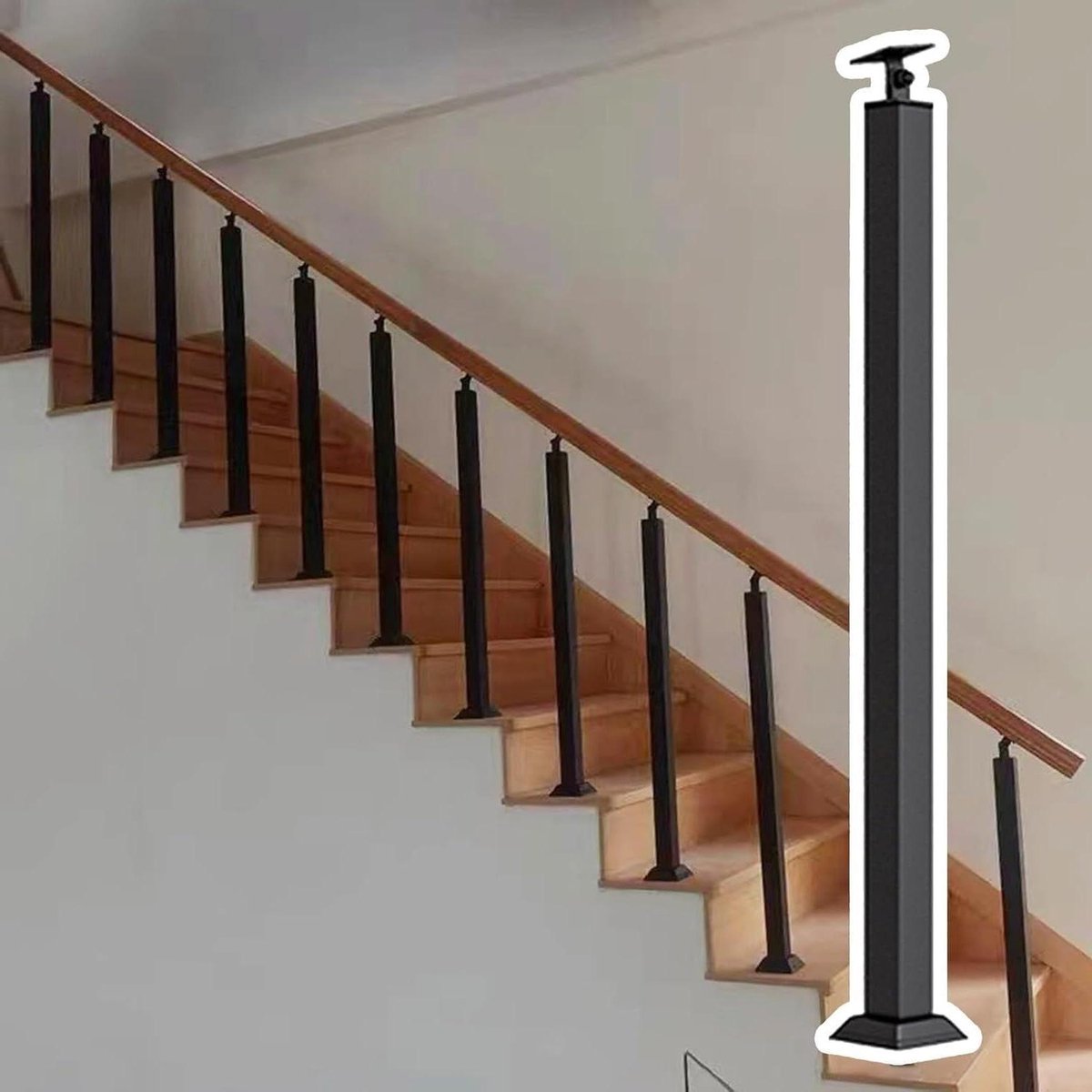 Metalen Leuning Set - Trapleuning Hekwerk - Veiligheid Binnen Buiten - Hoek Verstelbaar - 90cm Hoog - Zwart