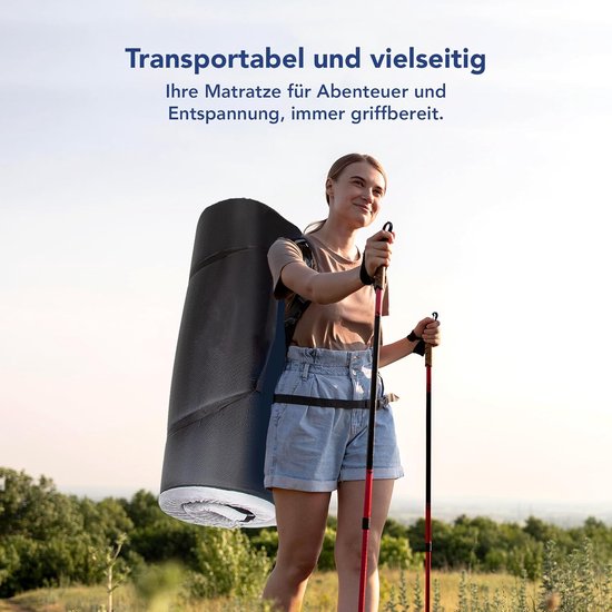 Campingmatras Traagschuim - Slaapmat Vloermat - Comfortabel Slapen - Waterdichte Coating - 90 x 200 cm - Grijs — afbeelding 5