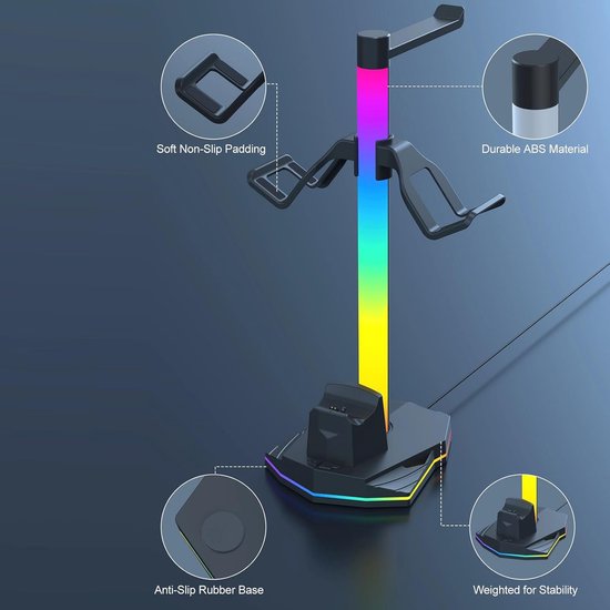 Controllerstandaard - Oplaaddock - Gaming Setup Organiseren - 3-in-1 Functionaliteit - Dubbele USB Poorten - Zwart — afbeelding 3