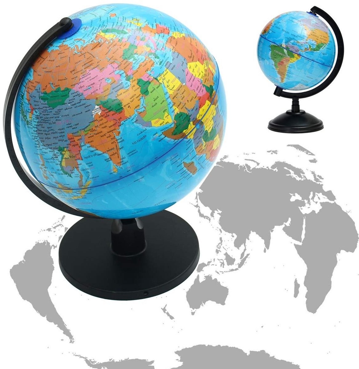 Roterende Wereldbol - Atlas Kaart - Educatief Leren - Draait op as - 25cm - Meerdere kleuren