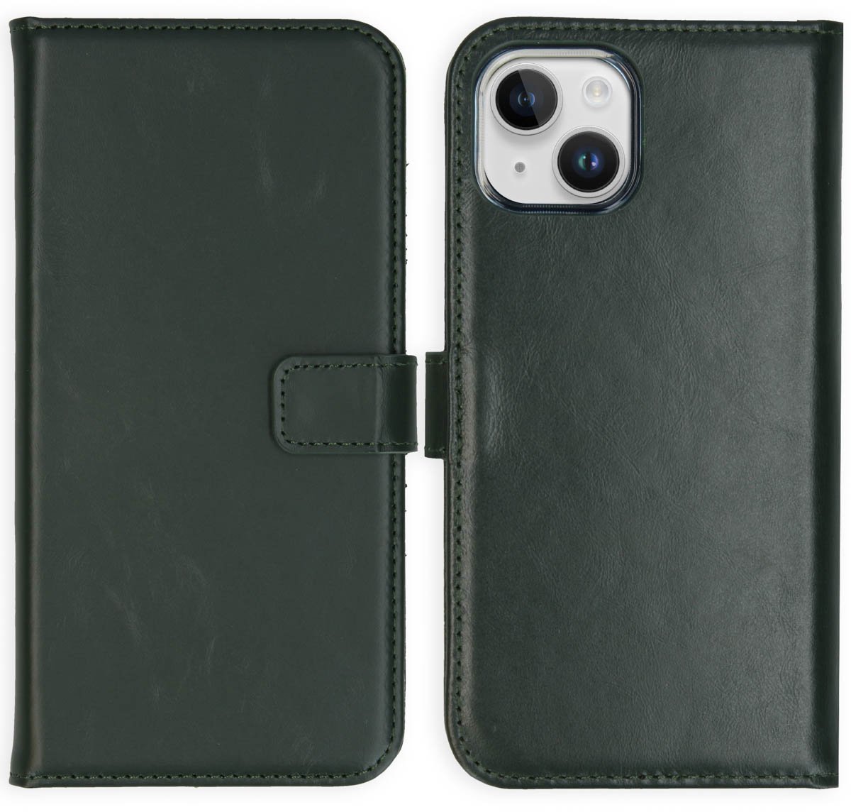 Selencia Hoesje - Geschikt voor Apple iPhone 15 - Echt Lederen Bookcase - Groen