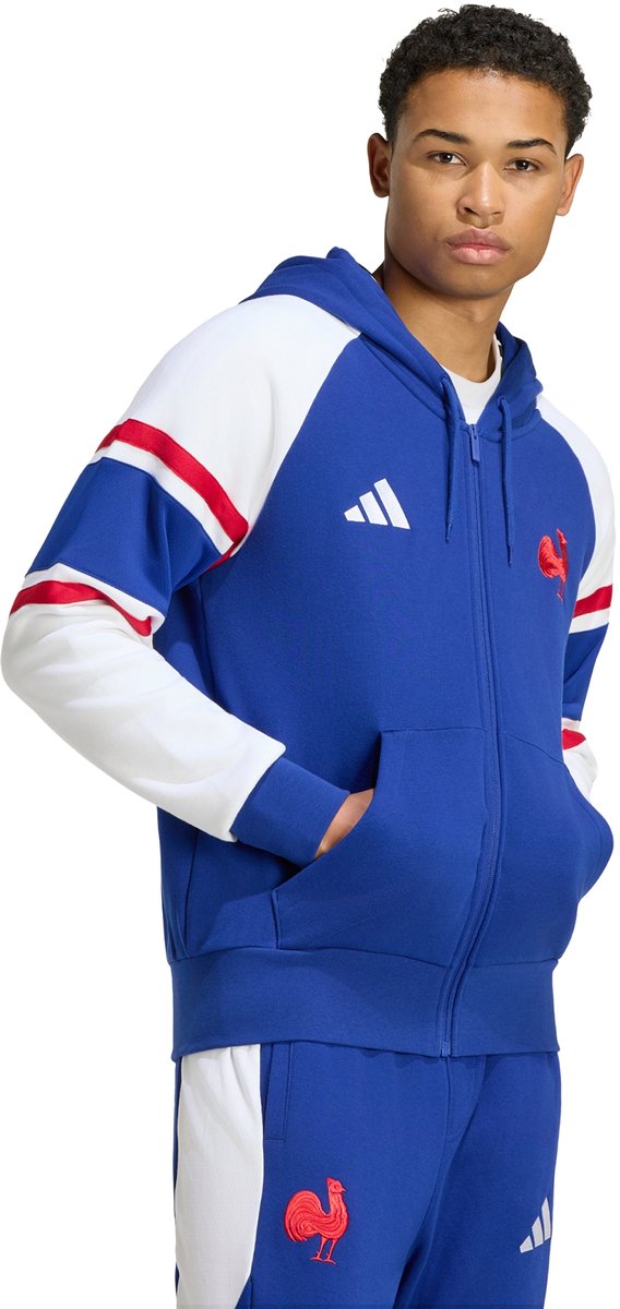 Adidas Performance Frankrijk Rugby Reishoodie Met Lange Ritssluiting Heren Blauw