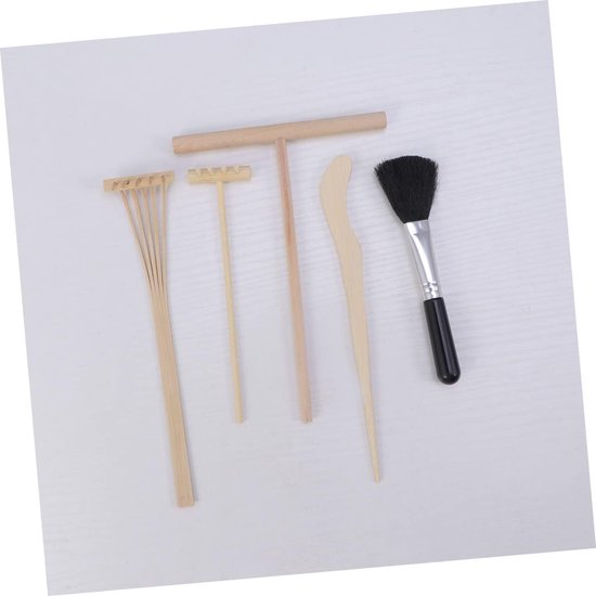 Zen Tuin Gereedschap - Mini Hark Set - Zand Vormen - Japanse Stijl - 5 Delig - Natuurlijk Hout — afbeelding 2