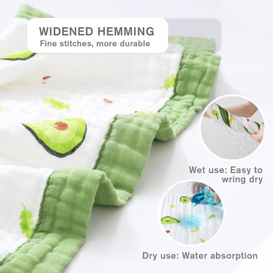 Baby Badhanddoek - Baby Deken Muslin - Baby Aankleden - 6 Lagen Katoen - 110x110 cm - Groen — afbeelding 5