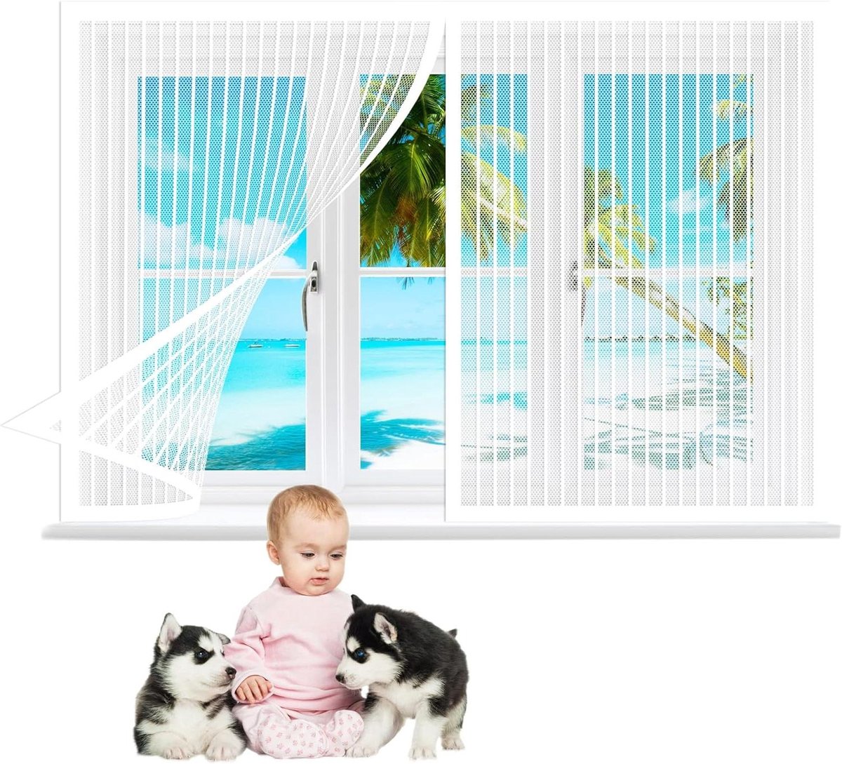 Horren voor raam - Insectenhor raam - Insecten buiten houden - Automatisch sluitend - 145 x 180 cm - Wit