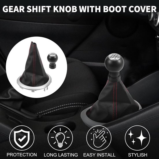 Schakelknop met afdekking - Pookknop auto - Soepel schakelen - Individuele pasvorm - 5 versnellingen - Chroom zilver rood — afbeelding 2