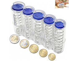 Muntorganizer - muntenwisselaar - muntdispenser - meerlaagse stapelbare muntenopbergbuizen met grote capaciteit - muntendoos voor kantoor en bank - voor obers, taxichauffeurs, buschauffeurs - transparant - 13×8.2cm