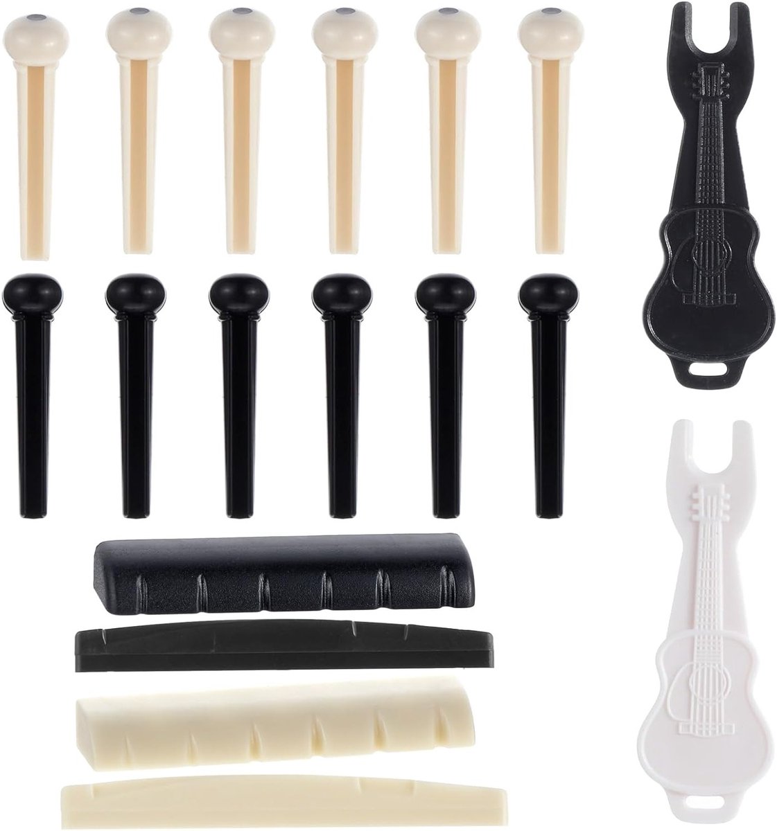 12-delige set voor akoestische gitaar met zadels, brugplugverwijderaar en accessoires voor gitaaronderhoud