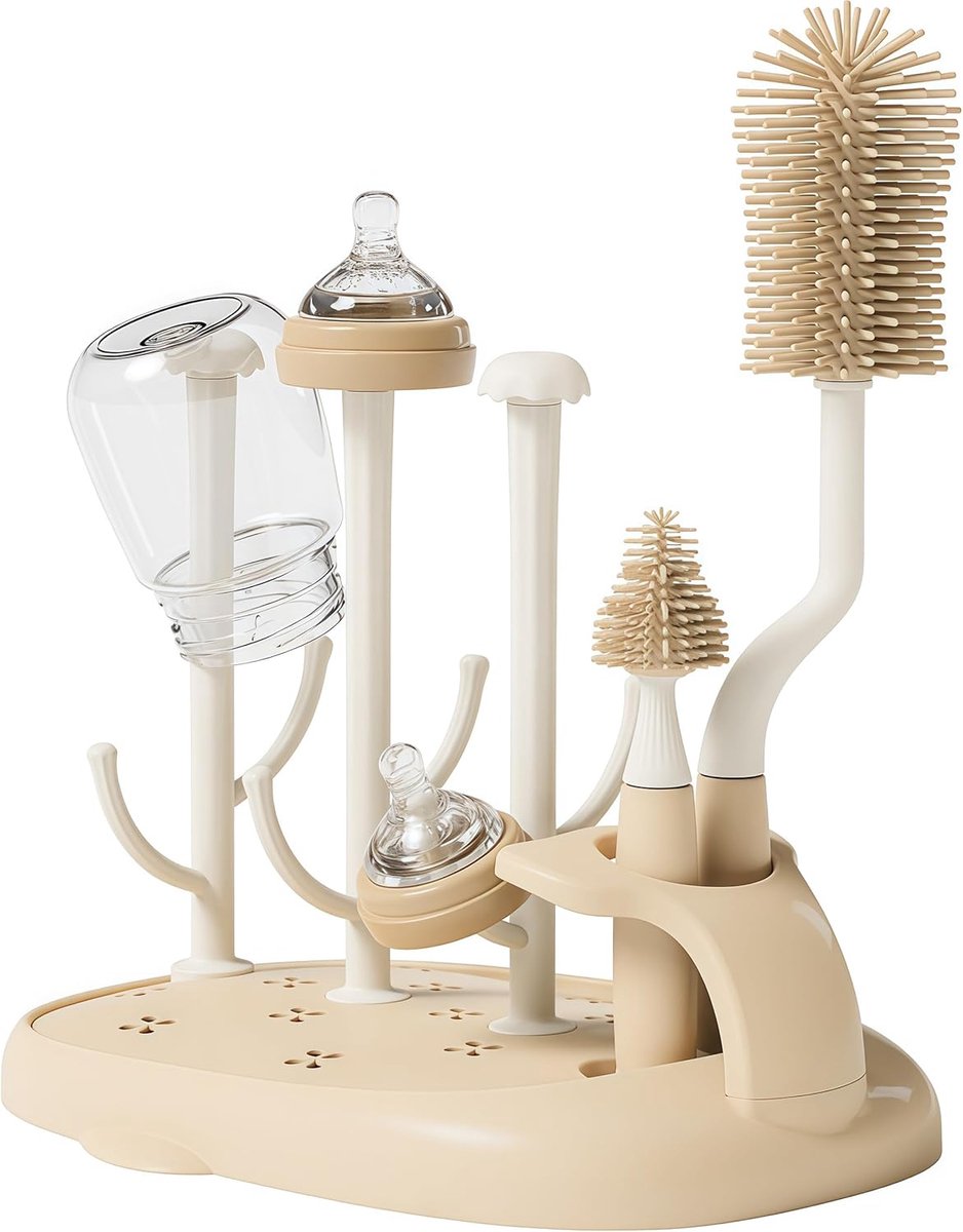 JeiibrZui Trockenständer Baby - Premium Flessendroogrek Met Borstelset - Veilig PP Materiaal - Voor Flesjes En Speen Accessoires - Handig Afdrupblad