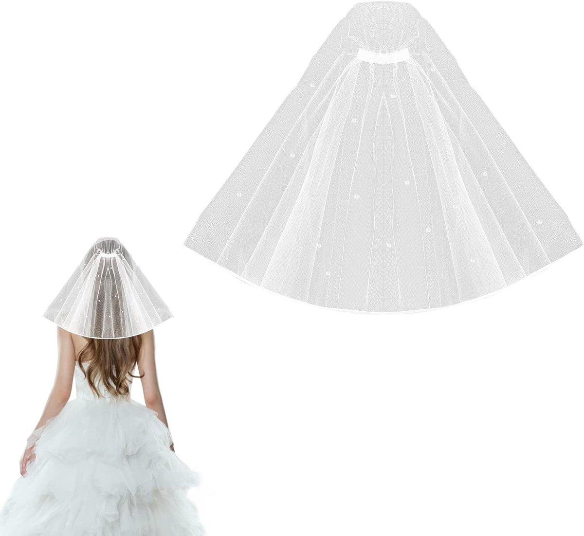 Korte Enkellaagse Bruidssluier met Kam - Elegante Trouwaccessoires