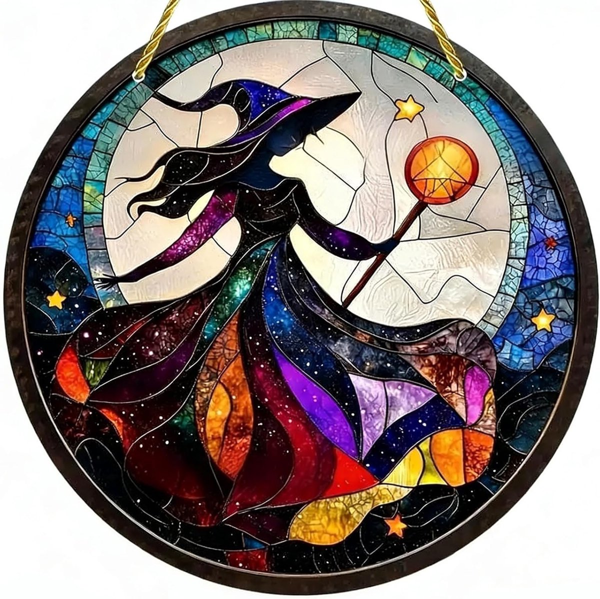 Gothic Zonvanger voor Raam, Maan en Heks, Vintage Geïnspireerd Glasornament, 20x20cm Decoratie voor Thuis en Tuin