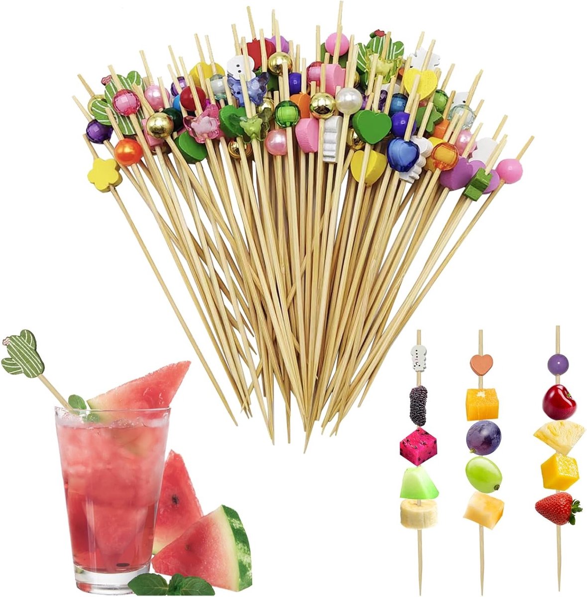 100x Cocktailprikkers 12 cm - Fingerfood Spiesjes met Vormpjes voor Feest & Buffet