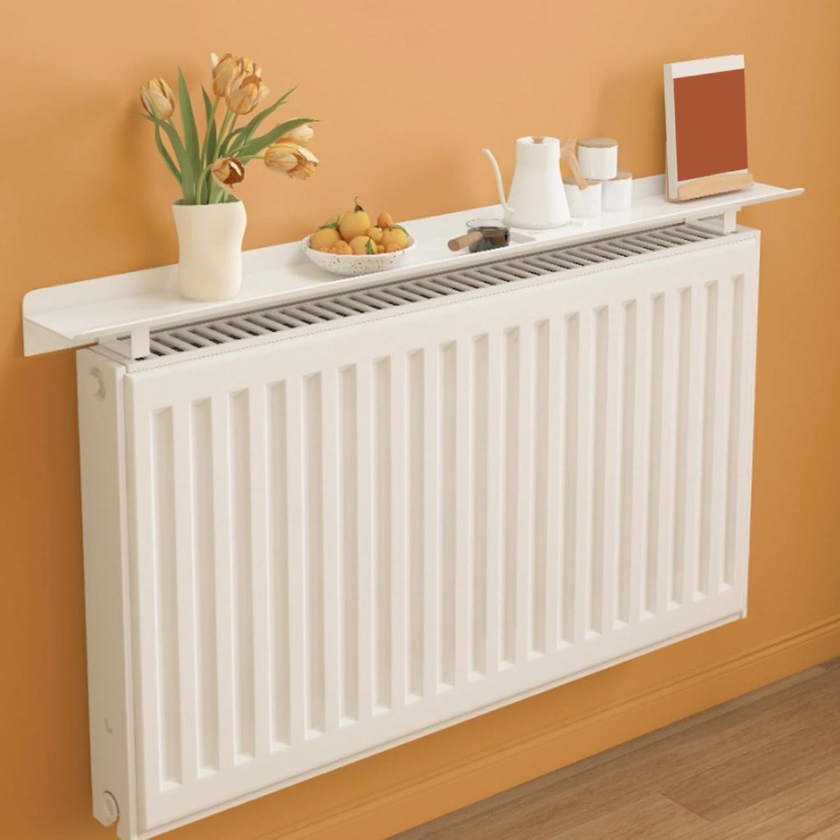 Radiatorplank - Zwevende plank Afdekking - Decoratie opbergen - Zonder boren te monteren - 15 cm breed - Grijs