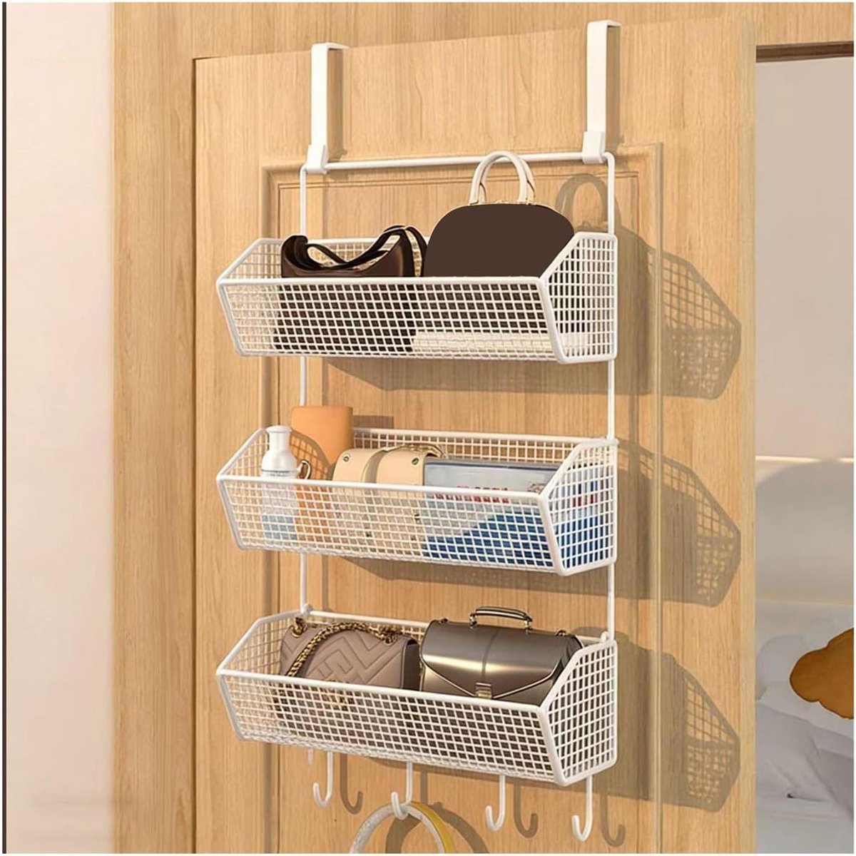Deur Organizer - Opbergrek Achter Deur - Ruimte Besparen - Met 3 Manden - 26x12x49.2cm - Zwart