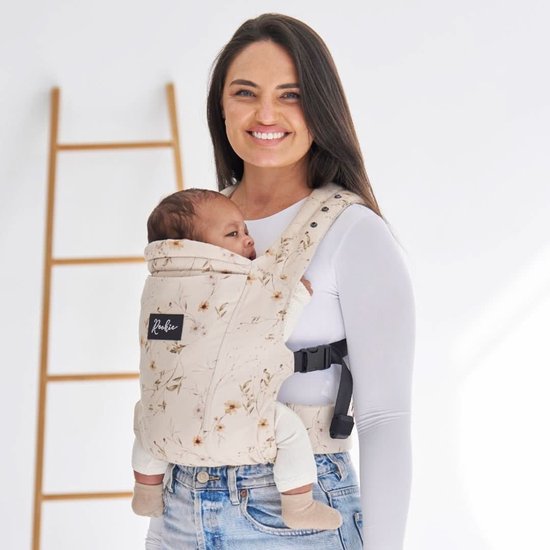 ROOKIE Baby Premium Elite draagzak - Design buikdrager en rugdrager - Comfortabel en ergonomisch baby spullen - Babydrager vanaf Geboorte - Ook voor Peuter - Biologisch katoen (Floral)