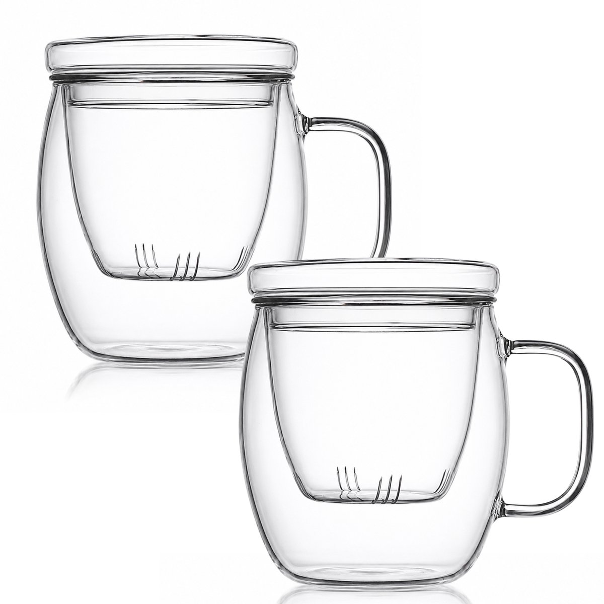 House of Husk Theeglazen Set met Filter - Grote Thee Kop - Losse Thee Filter - 2 Stuks - 400 ML