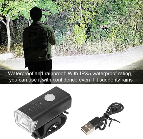VHV - Fietslamp - oplaadbare fiets voorlamp - USB oplaadbaar - waterdicht - voor nachtritten, outdoor ritten, stadsfiets en mountainbike — afbeelding 3