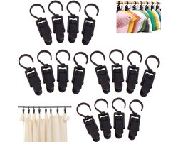 16 stuks -draaibare handdoekclip-kledingclip- gordijnclip-sokkenclip-multifunctionele hoedclip-handschoenclip met haak- kledingclip-stoffenclip-zwart-10,5*3,5 cm-voor het drogen van kleding, hoeden, handdoeken, sokken en handschoenen
