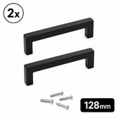 2X Design Handgrepen mat Zwart RVS - Boormaat 128mm - Greepjes - Handgreep - Handgrepen keukenkastjes - Handvatten - Meubelgreep zwart - Handgrepen voor deurtjes