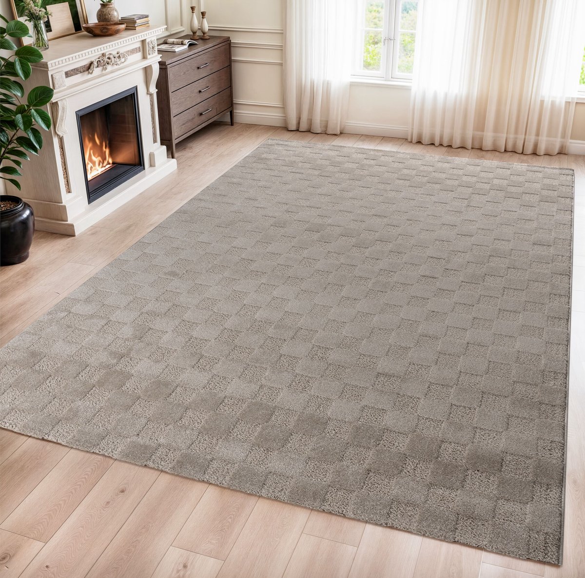 Muratap Vivant Chesterfield - Vloerkleed Laagpolig Effen - Beige- 240x340 CM Creme