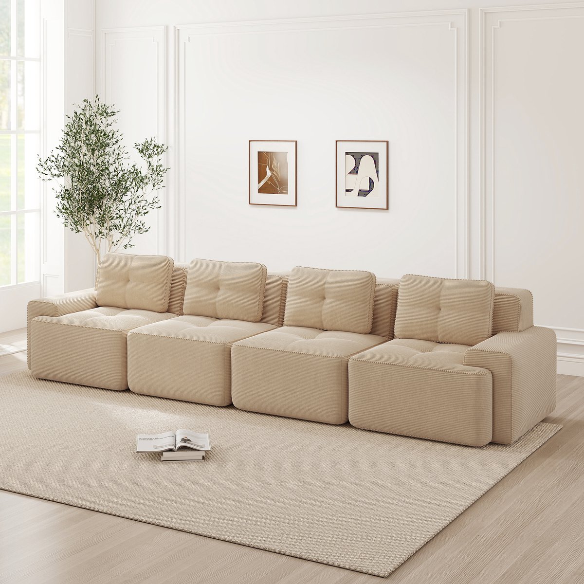 Wishdor - Modulaire 4-Zits Bank - Diepe Zitting En Antislip Onderzijde - Minimalistisch On