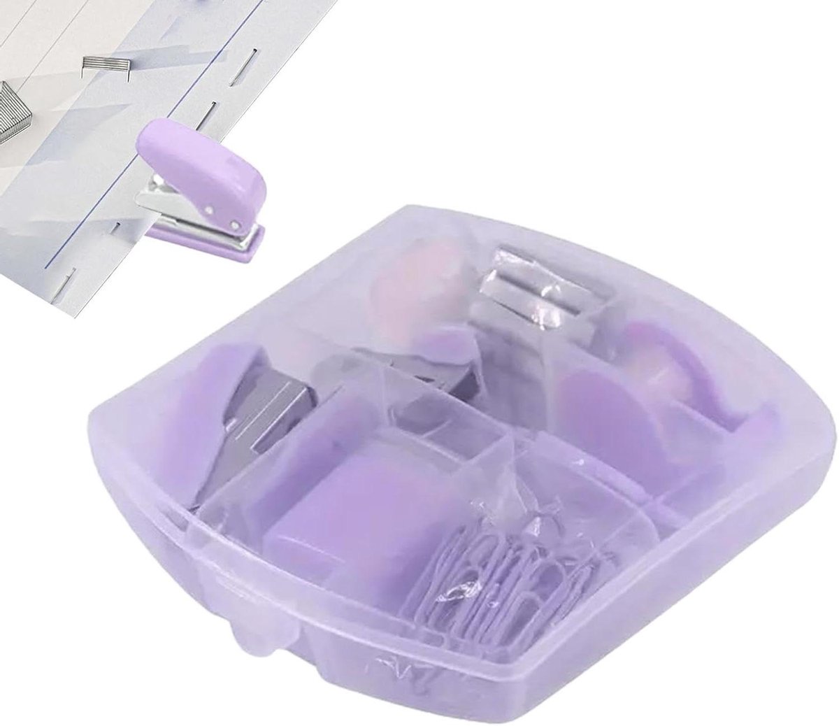 Kleine Nietmachine - Draagbare Nietmachine - Documenten Organiseren - Modieus Macaron Design - 10.79 x 10.79 x 3.17 cm - Lavendel