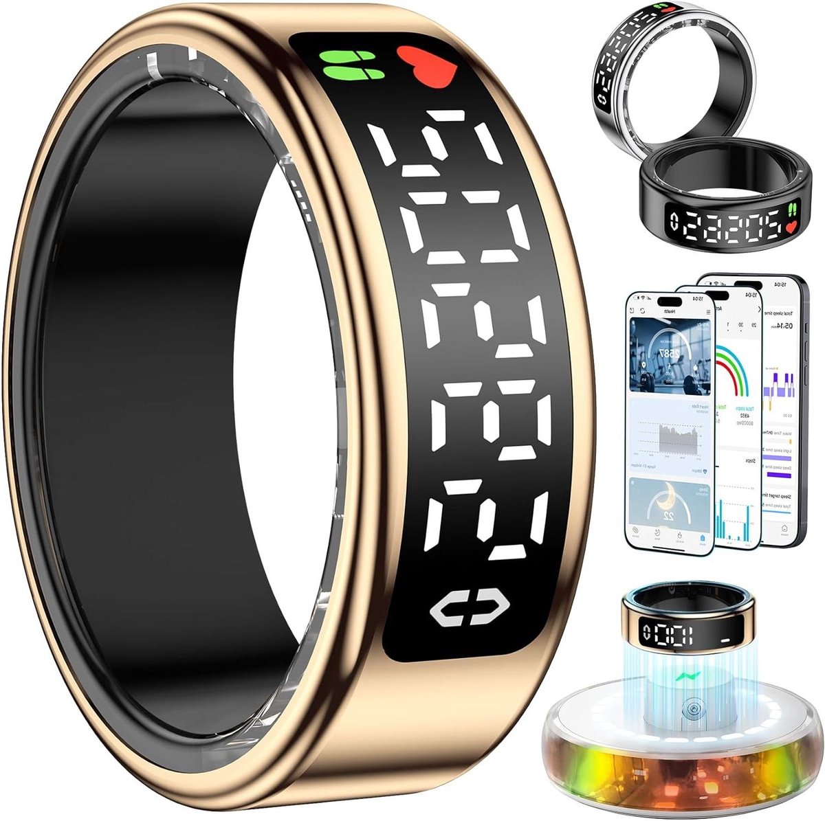 Slimme Ring - Fitness Tracker - Gezondheid Monitoren - LED Touch Display - 5 Dagen Batterij - Rosé Goud