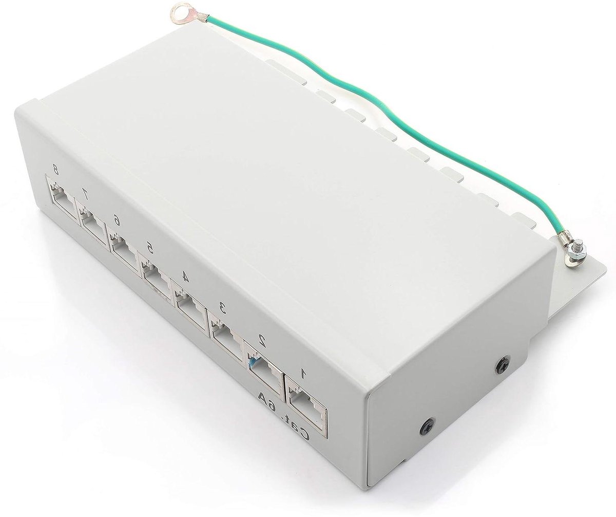 Patchpaneel CAT6a - Netwerkverdeelpaneel LSA+ - Netwerkbekabeling organiseren - Volledig afgeschermd STP - 8 poorten - Wit