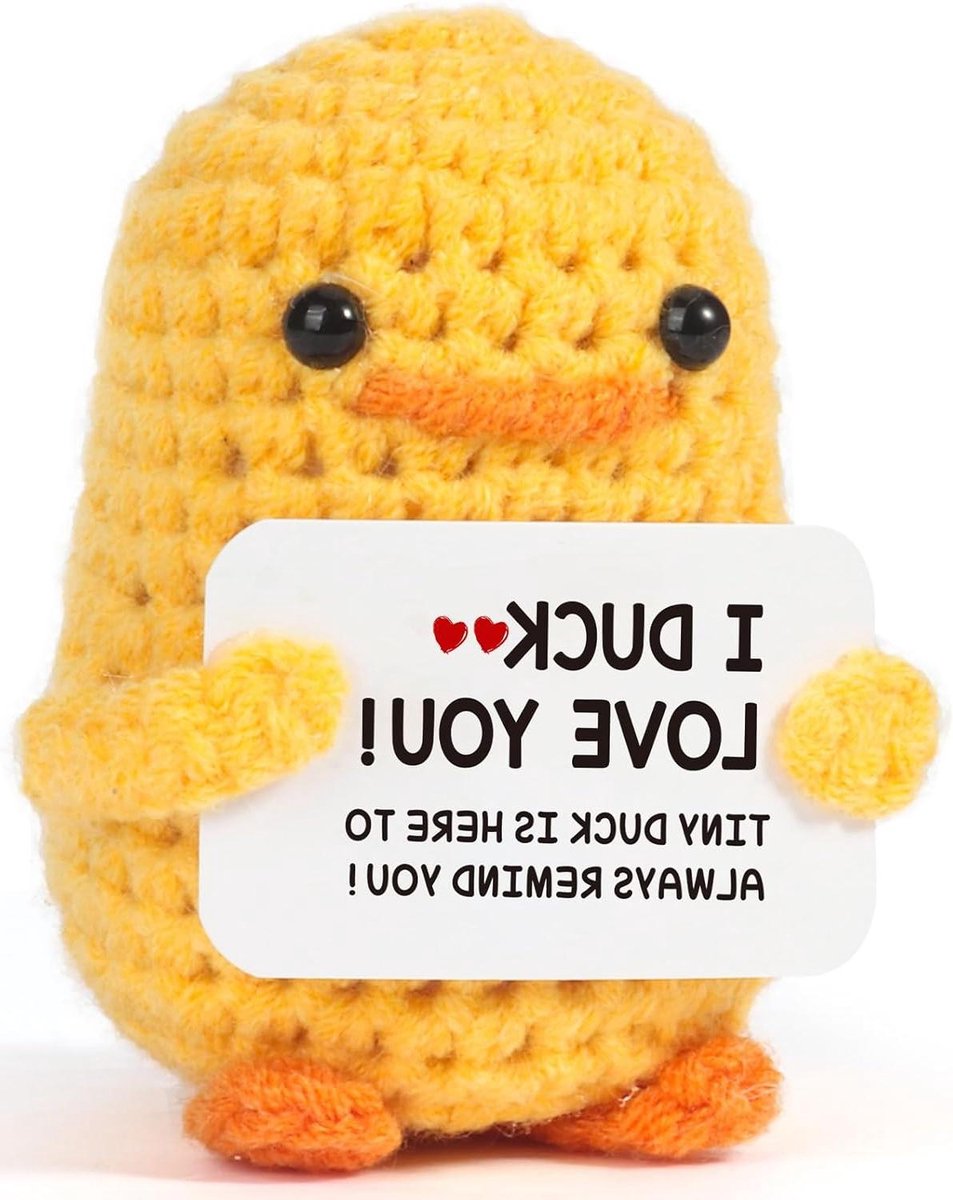 Gehaakte Eend - Gebreid Figuur - Cadeau Geven - Handgemaakt Uniek - 8 x 6 cm - Geel