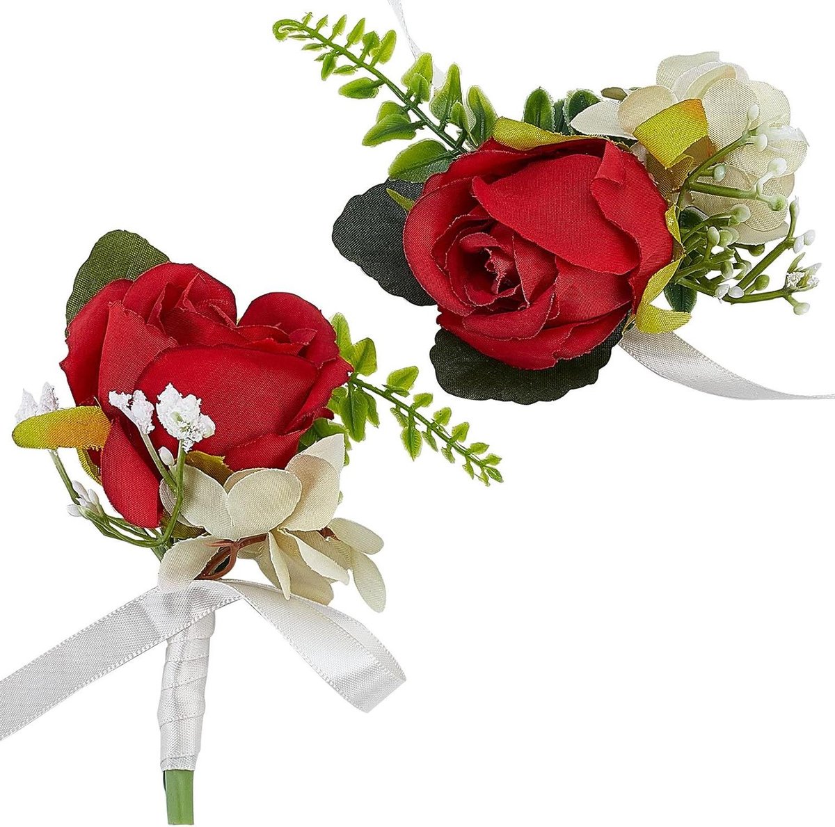 Pols Set - Bruiloft Accessoires - Feestelijke Aankleding - Zijde Kunstbloemen - 2 Stuks - Rood
