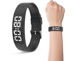 Fitness-trackinghorloge – Slimme polsband – Stappentellerhorloge – Horloge met trilalarm – Stappenteller, slaapmonitor, trilmeldingen – Unisex – Zwart