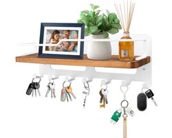 HEZIVO® Sleutelbakje met Plank - Sleutelrekje Hangend - Sleutelhouder - Sleutel Bakje - Key Organizer - 7 Haken - Wit