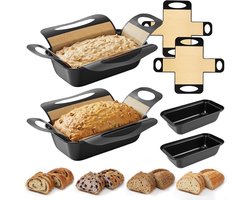 4 stuks broodbakvormen, anti-aanbak, koolstofstaal, bakvorm, brood met 4 siliconen bakmatten - rechthoekige broodvorm - brood-bakvorm - voor zelfgebakken brood, zuurdesembrood, bananenbrood, sandwichbroden bakplaat (zwart) | Cyslmuk®