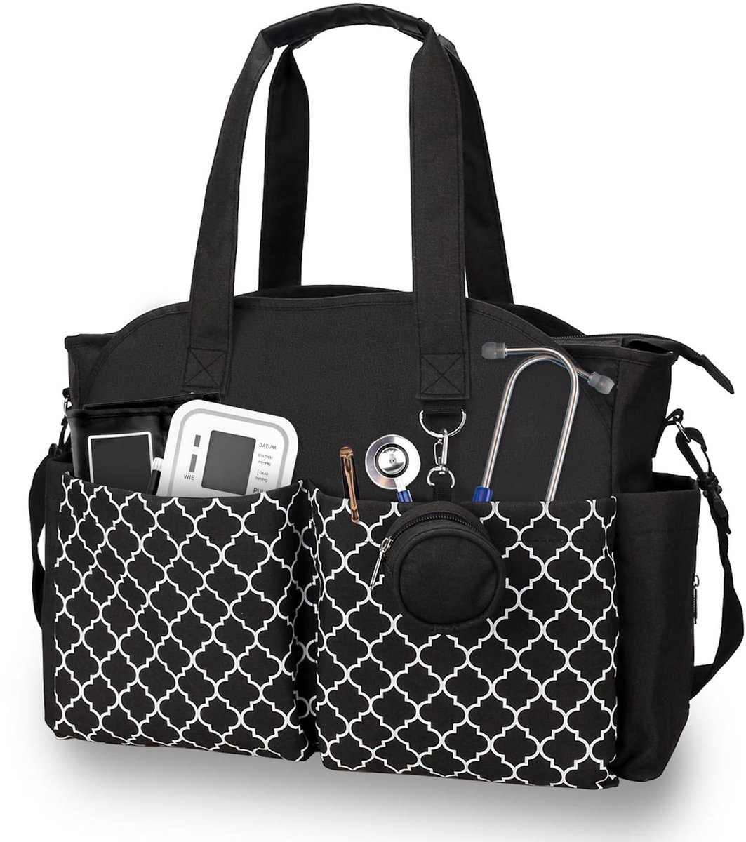 carmdering - Verpleegkundentas - Ziektetas - Nurse tas - 40×14,5×50 cm, nylon, waterafstotend - Met 6 elastische vakken, laptopvak, ronde houder - Incl. ID-ring, verstelbare schouderriem - Perfect voor werk en school