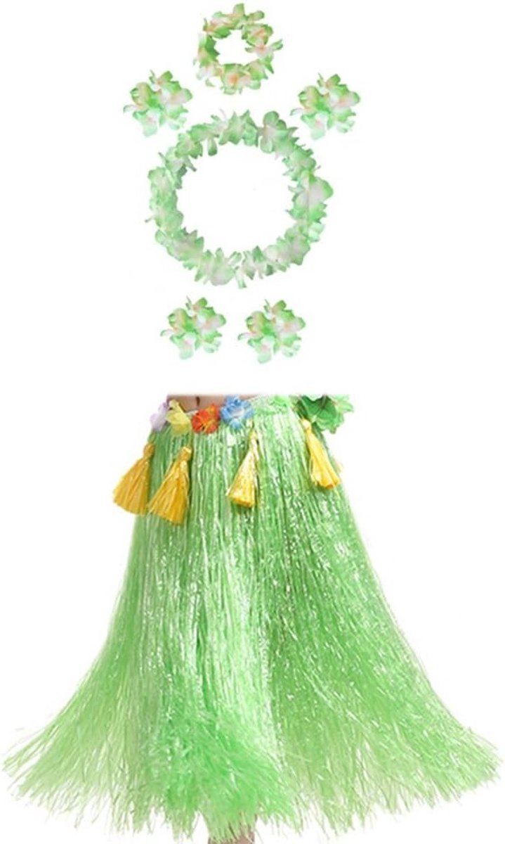 Hawaiiaanse rok set met 7 delen voor vrouwen, trendy kostuumaccessoires en feestdecoratie voor een tropisch thema.