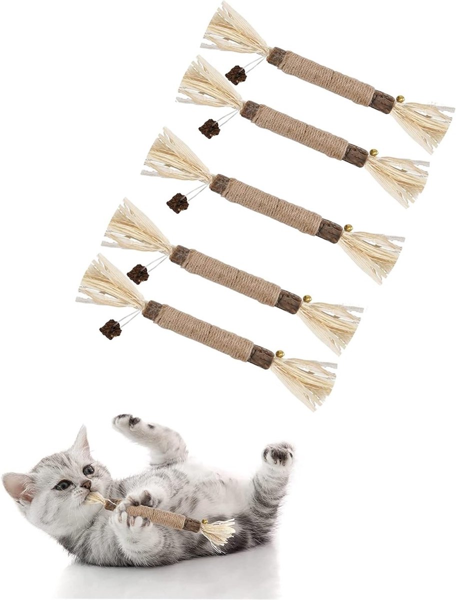 Set van 5 kattensticks met kattenkruid voor gebitsverzorging, frisse adem en kauwplezier voor katten