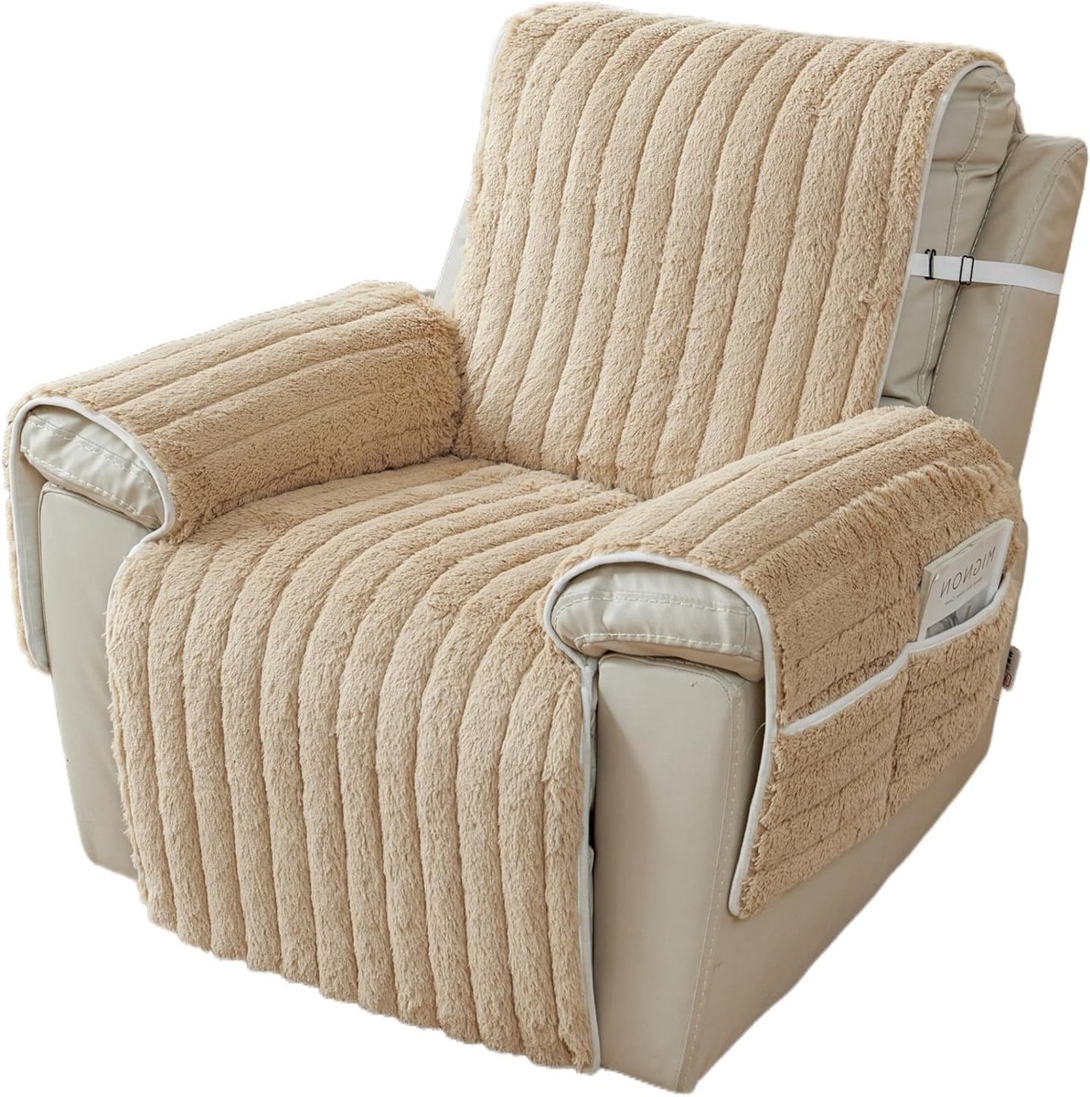 Verstelbare Armstoelhoes voor 1-zits Sofa, Wasbare Recliner Stoelhoes met Opbergzak - Lichtbruin, Bescherming en Stijl voor Meubels