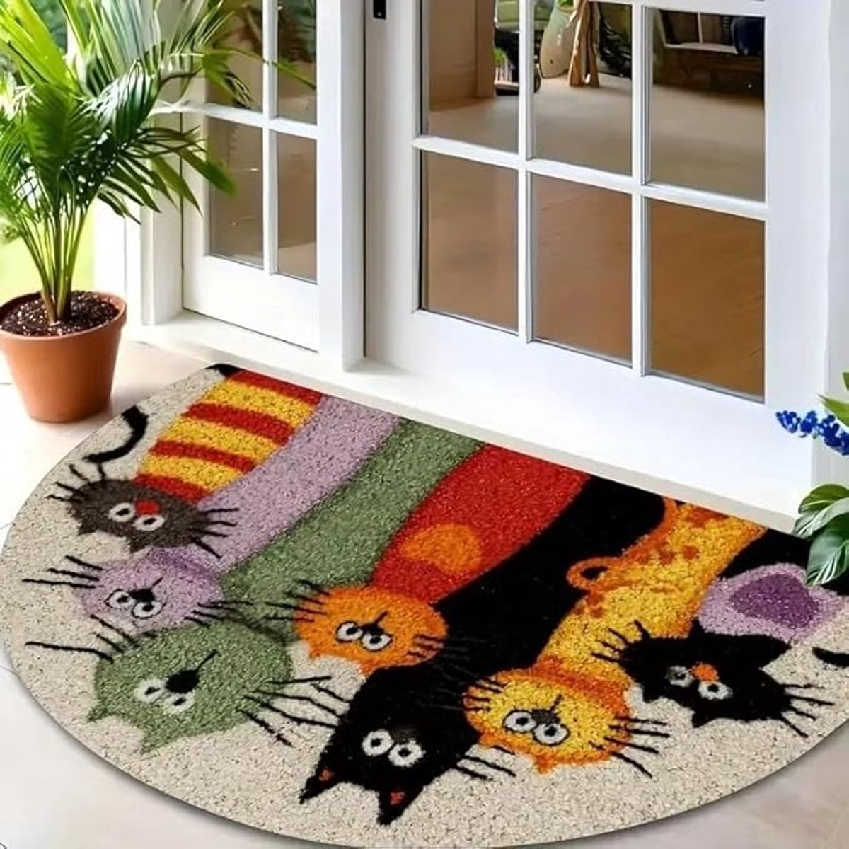 Halfronde deurmat - Amerikaanse dierenprint - antislip en absorberende halfronde mat - wasbare halvemaanvormige mat - geschikt voor binnen- en buiteningangen, keukens, terrassen, badkamers en als decoratie bij de open haard (40×60cm)