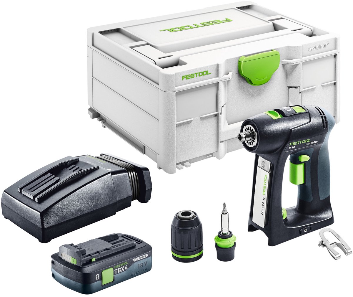 Festool C 18-Basic accuboormachine 18 V 45 Nm borstelloos + 1x accu 4,0 Ah + oplader + Systainer